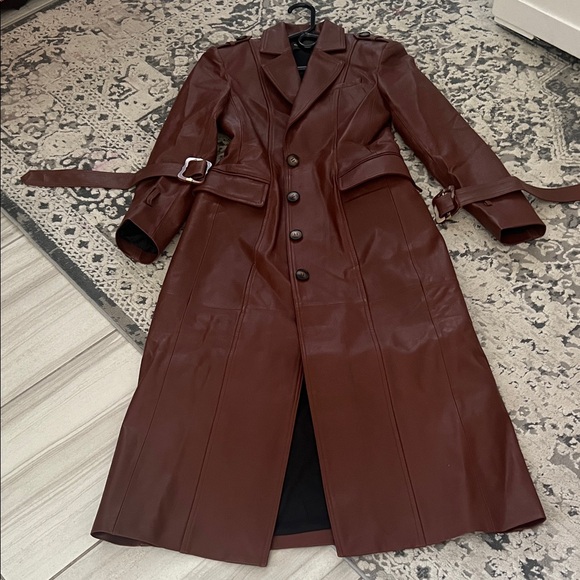 Elegant brown Sheepskin leather trench coat - Picture 6 of 6